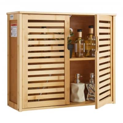 Natural Bathroom Over Toilet Wall Cabinet with Adjustable Shelves and 2 Doors Perfect for Small Bathrooms - 23”L x 8”W x 20”H