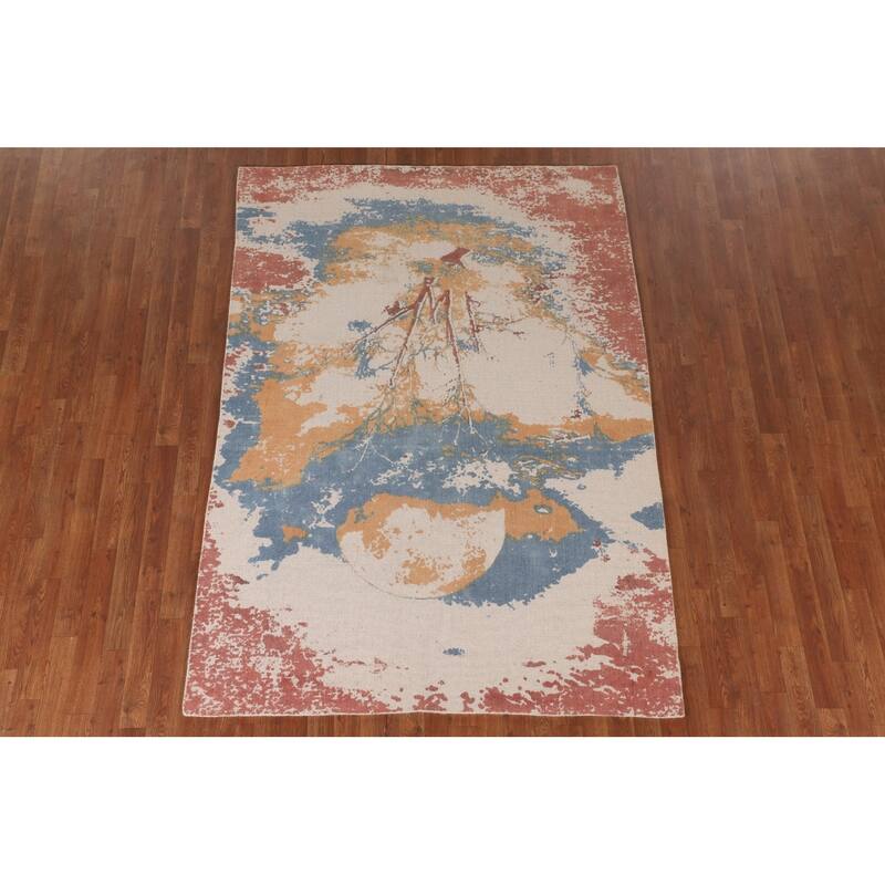 Nature Print Abstract Modern Area Rug Handmade Wool Carpet - 5'3" x 7'7"