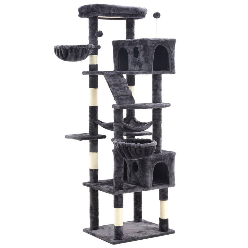73" Multi-Level Cat Tree Tower with Condos, Hammock & Scratching Posts - Sturdy Cat Furniture for Large Cats - Grey