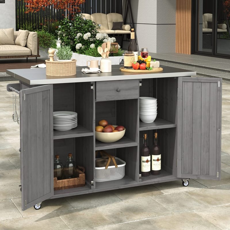 52.25" Outdoor Kitchen Island with Stainless Steel Top, Ample Storage Space, Towel and Spice Racks and a Bottle Opener