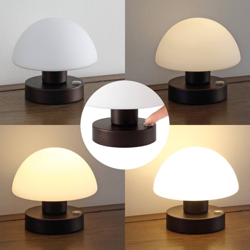 Nolan 5.75" Bohemian Farmhouse Iron Wireless Rechargeable Integrated LED Table Lamp, Oil Rubbed Bronze/White by JONATHAN Y