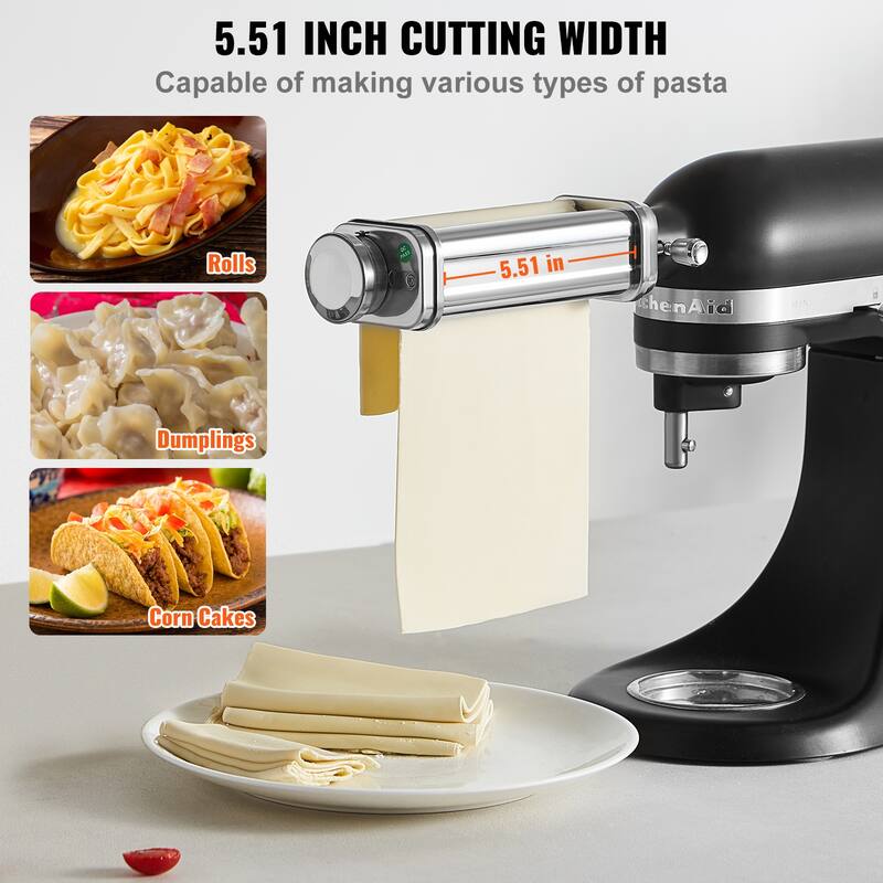 Pasta Attachment for KitchenAid Stand Mixer, Stainless Steel Pasta Roller Cutter Set Including Pasta Sheet Roller
