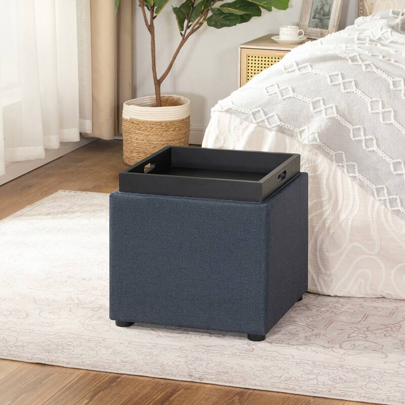 Adeco Storage Ottoman With Tray