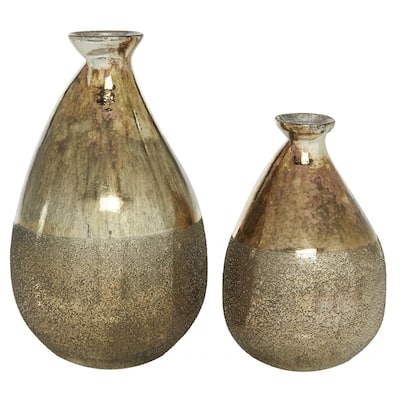 Glass Blown Teardrop Decorative Vase - Set of 2 Gold, Green, Gray - Roche River Decor