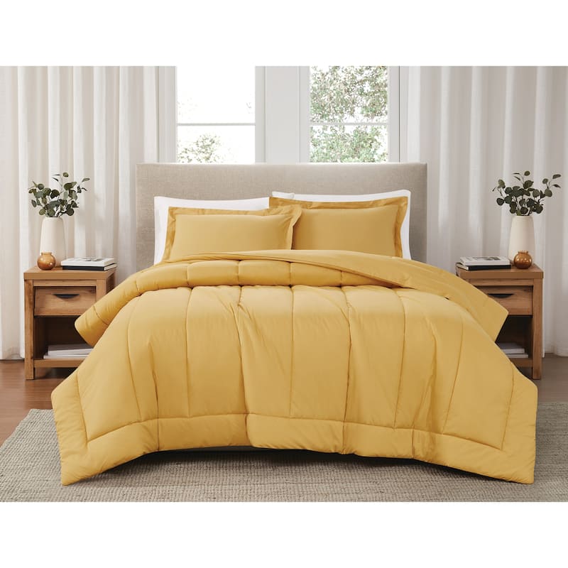 Brooklyn Loom Solid Cotton Percale Comforter Set - Mustard Yellow - Twin XL