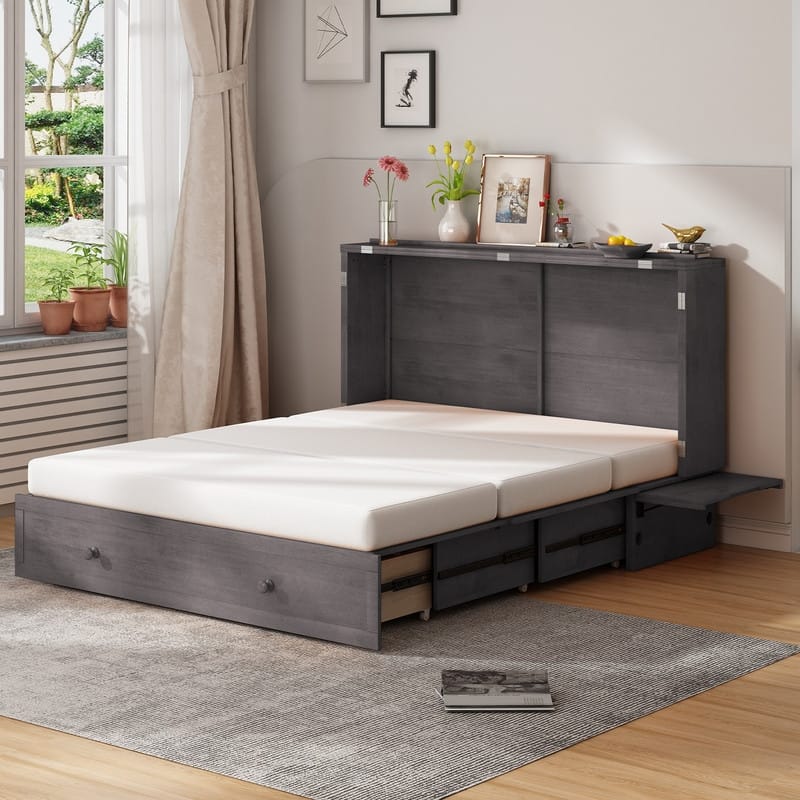 Mixoy Murphy Bed,Cube Cabinet Chest Bed with Charging Station