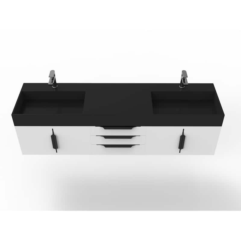 Amazon 72" Wall Mounted Bathroom Vanity Set w/ Black Top