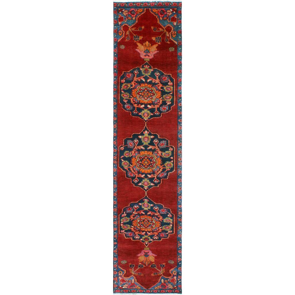 Fine Vintage Distressed Husna Red/Navy Runner - 2'6" x 12'0"