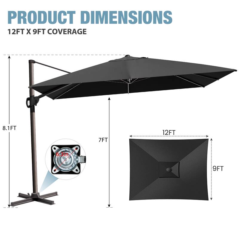 VredHom Outdoor Patio 9 FT x 12 FT Cantilever-Offset Umbrella
