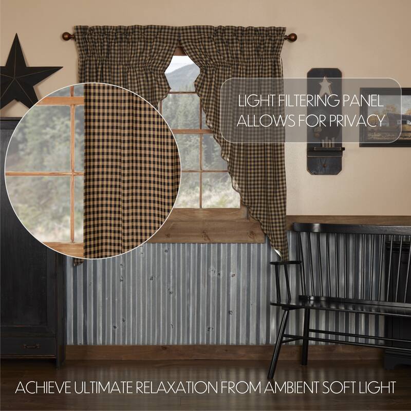 Primitive Curtains VHC Star Short Prairie Panel 63x36x18 Pair Rod Pocket Cotton Appliqued - Prairie Panel 63x36