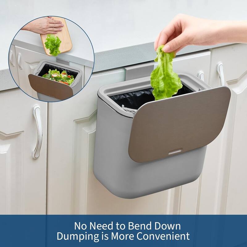 1.8 Gallon Hanging Trash Can with Stainless Steel Lid Gray