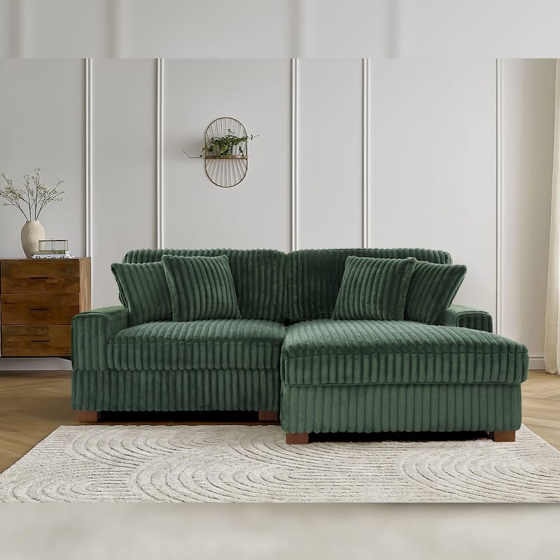 Upholstered Chenille Velvet L Shaped Couch Modular Sofa With Chaise Lounge - Green-Modular Sofa