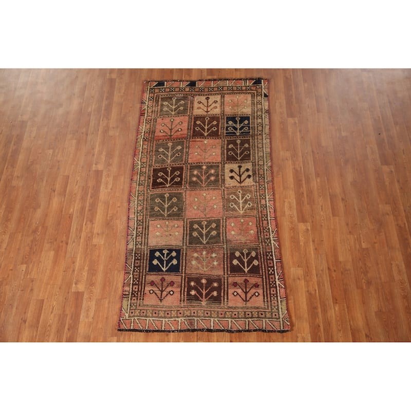 Qashqai Persian Antique Rug Hand-Knotted Geometric Pink Wool Carpet - 3'7"x 7'3"