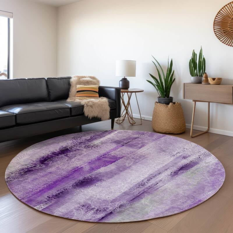Premium Washable Super Soft Abstract Imprints Mayfield Rug - Purple - 8' x 8' - Round