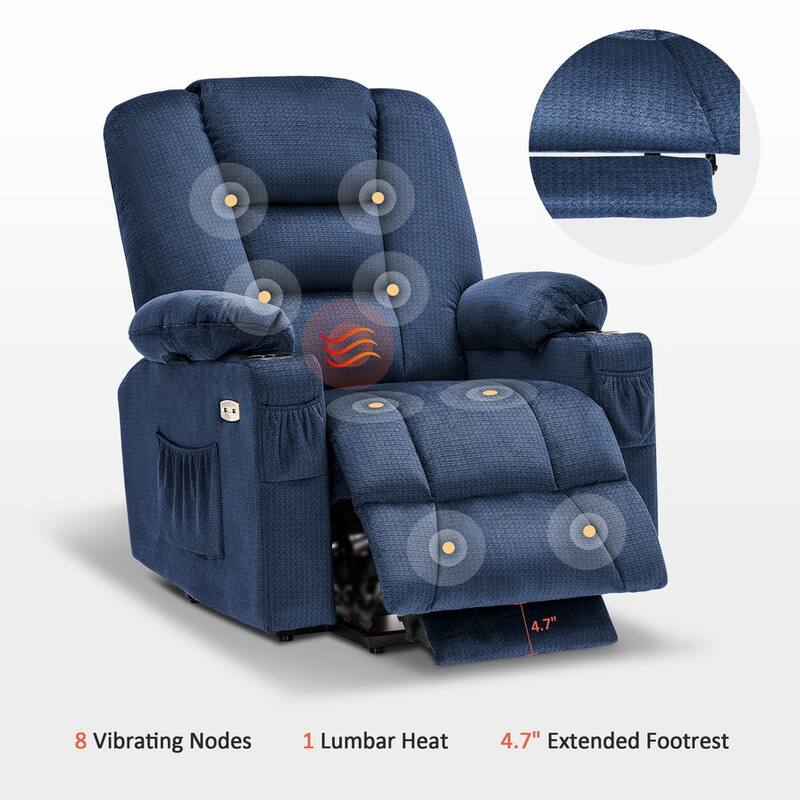MCombo Power Lift Recliner Chair with Massage and Heat for Elderly, Extended Footrest, USB Ports, Fabric (Medium)