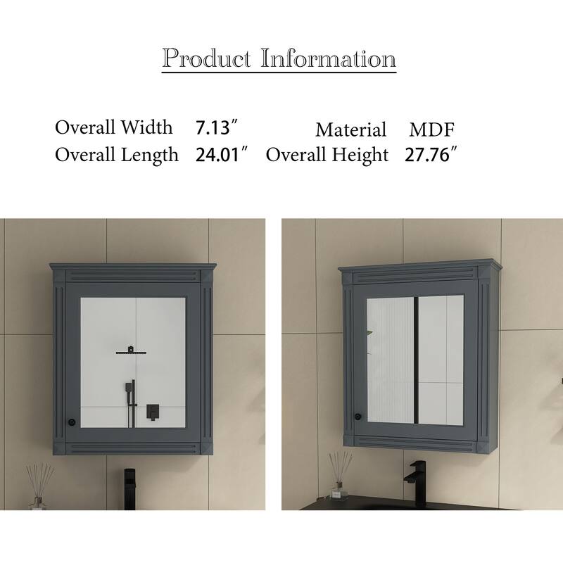 24'' x 27'' Wall Mounted Medicine Cabinet with Height Adjustable Shelf