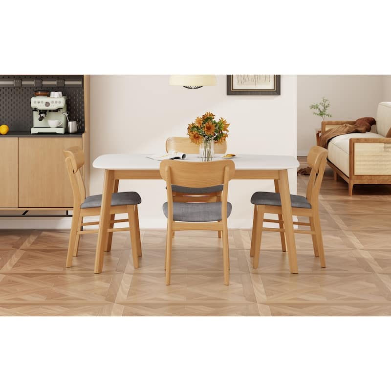 5-Piece Dining Table Set with One Solid Wood Frame Table and 4 Upholstered Solid Wood Chairs for Dining Room