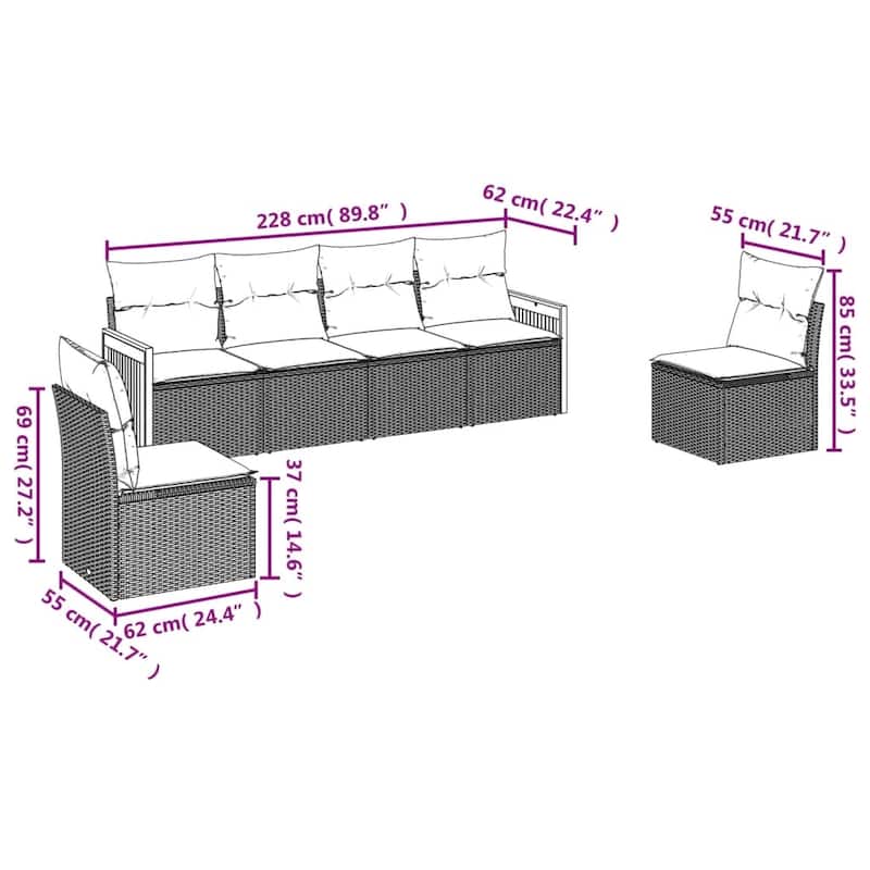 vidaXL Patio Sofa Set with Cushions Outdoor Conversation Furniture Poly Rattan