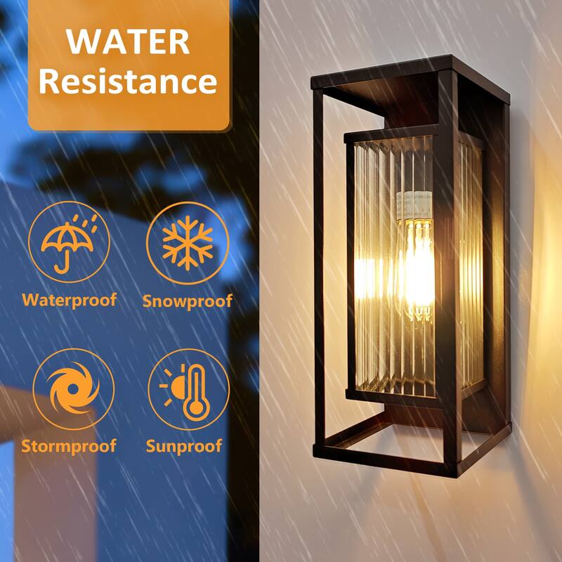 Outdoor Wall Light with Clear Ribbed Glass,Waterproof Exterior Light for Porch/Patio/Garage(2-PACK)