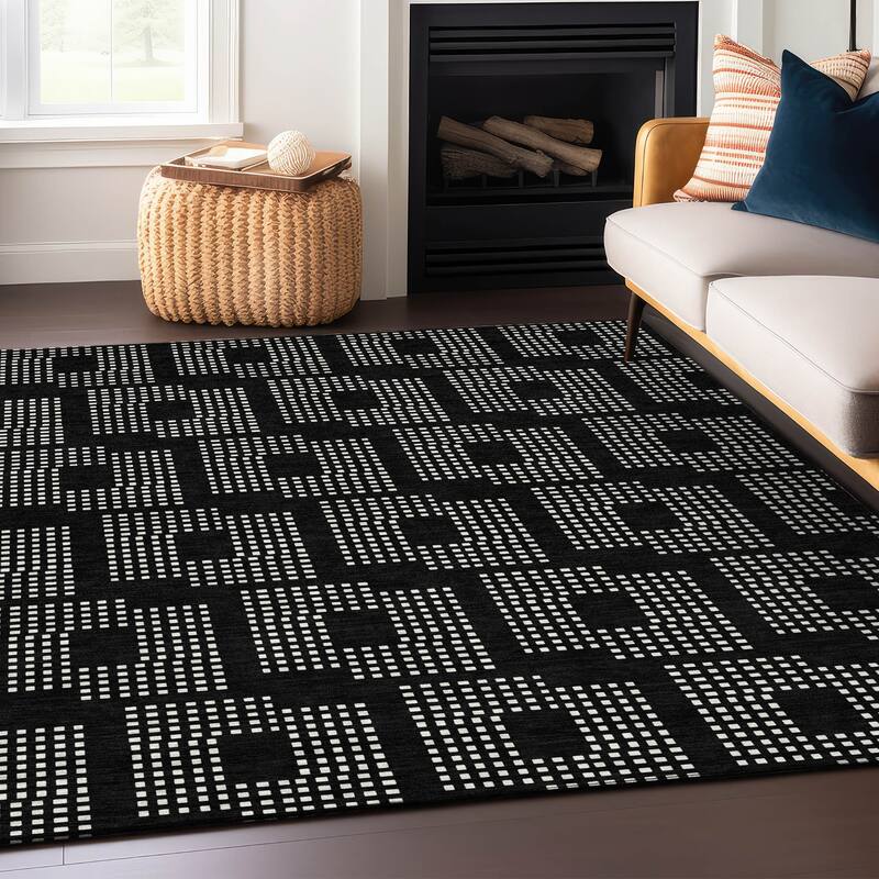 Machine Washable Indoor/ Outdoor Chantille Modern Houndstooth Rug