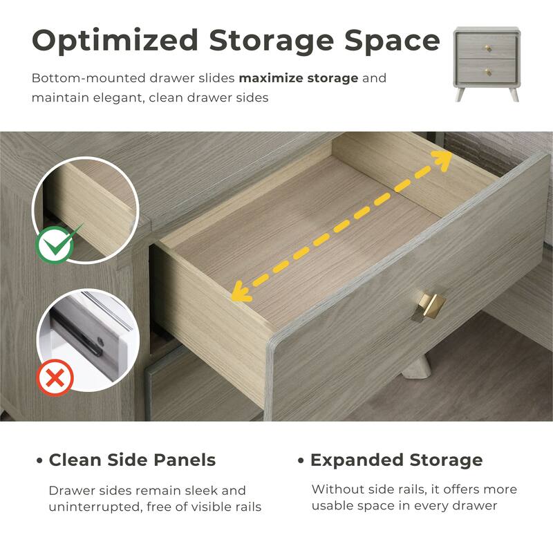 Furniture of America Thalia Modern Grey Wood 2-Drawer Nightstand