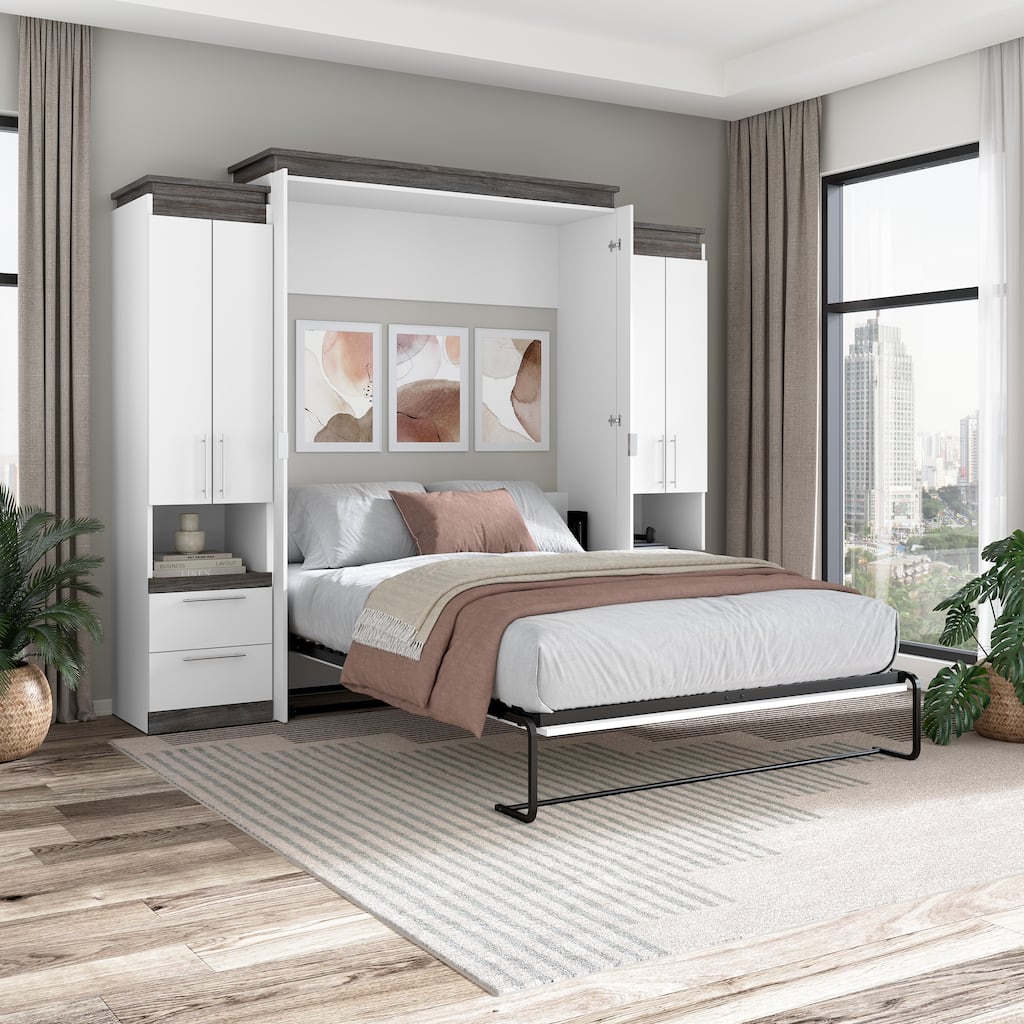 Bestar Orion Murphy Bed with Storage Cabinets and Pull-Out Shelves