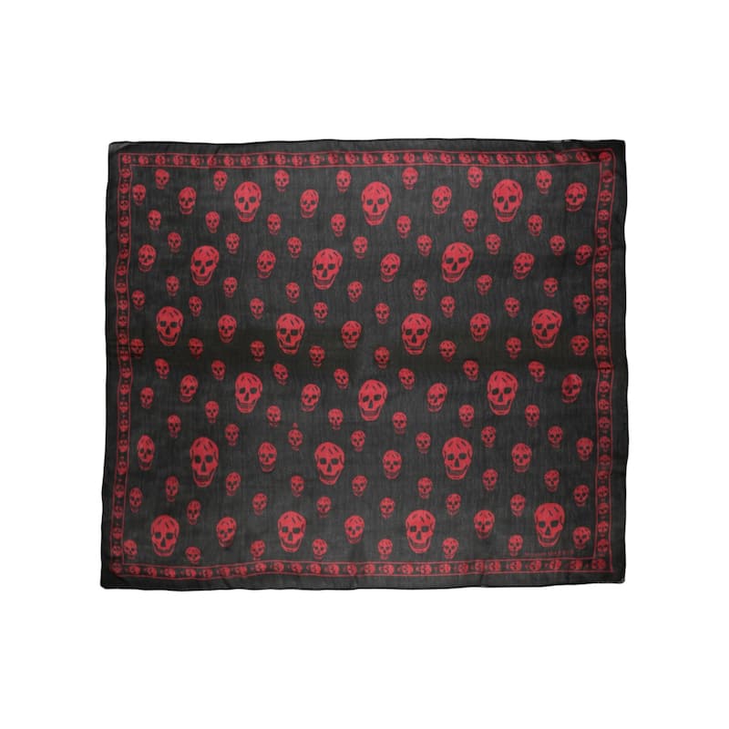 Alexander McQueen Skull Print Silk Scarf - Black Red