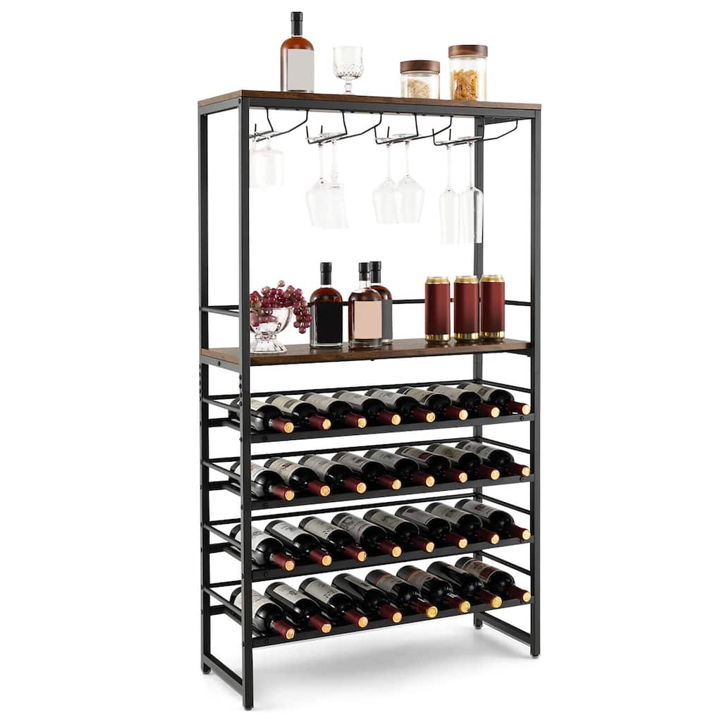 Gymax 32 Bottles Wine Rack Rustic Wine Storage Holder Freestanding W/
