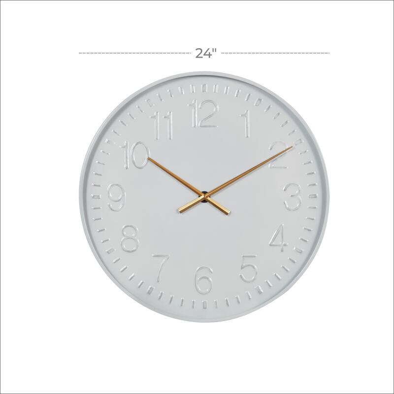 Metal Round Wall Clock - White - Roche River Decor - 2"W x 24"L x 24"H