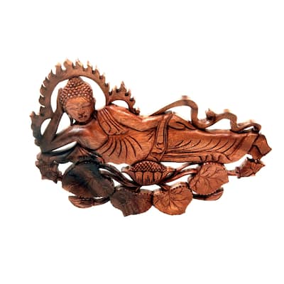 Novica Handmade Buddha Relaxes Wood Relief Panel