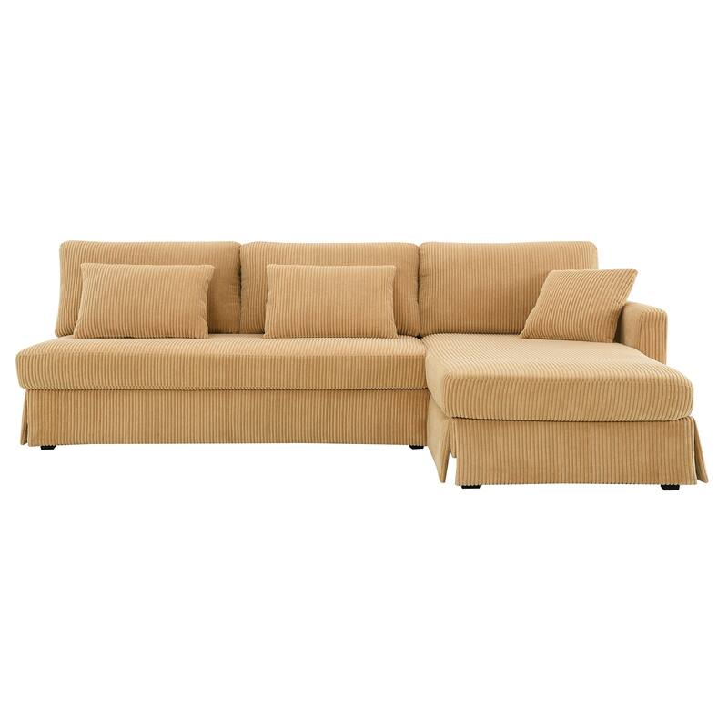 87X61"Modern L-shaped Corduroy Sofa with Reversible Chaise, 4-seat Upholstered Sectional Indoor Furniture for Living Room