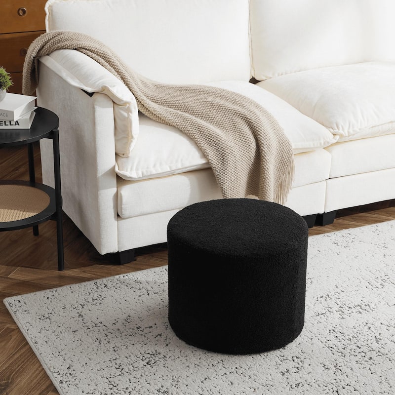 Bezseller Soft Boucle Pouf Ottoman, Comfortable Foot Rest, Full Foam Filling Footstool for Living Room, Bedroom - Black