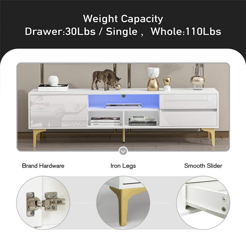 TV Stand for TVs up to 65",Entertainment Center with RGB LED Lights - 62.99inch*13.78inch*17.72inc