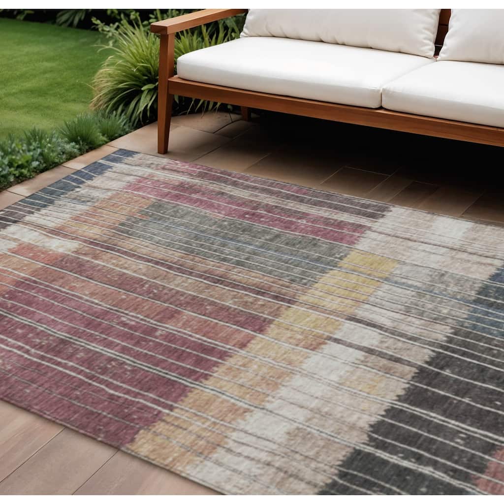 HomeRoots Striped Transitional Rectangle Outdoor Rug