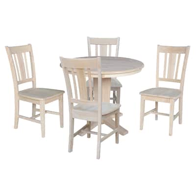 36 in Solid Wood Round Top Pedestal Dining Table with 4 Dining Chairs