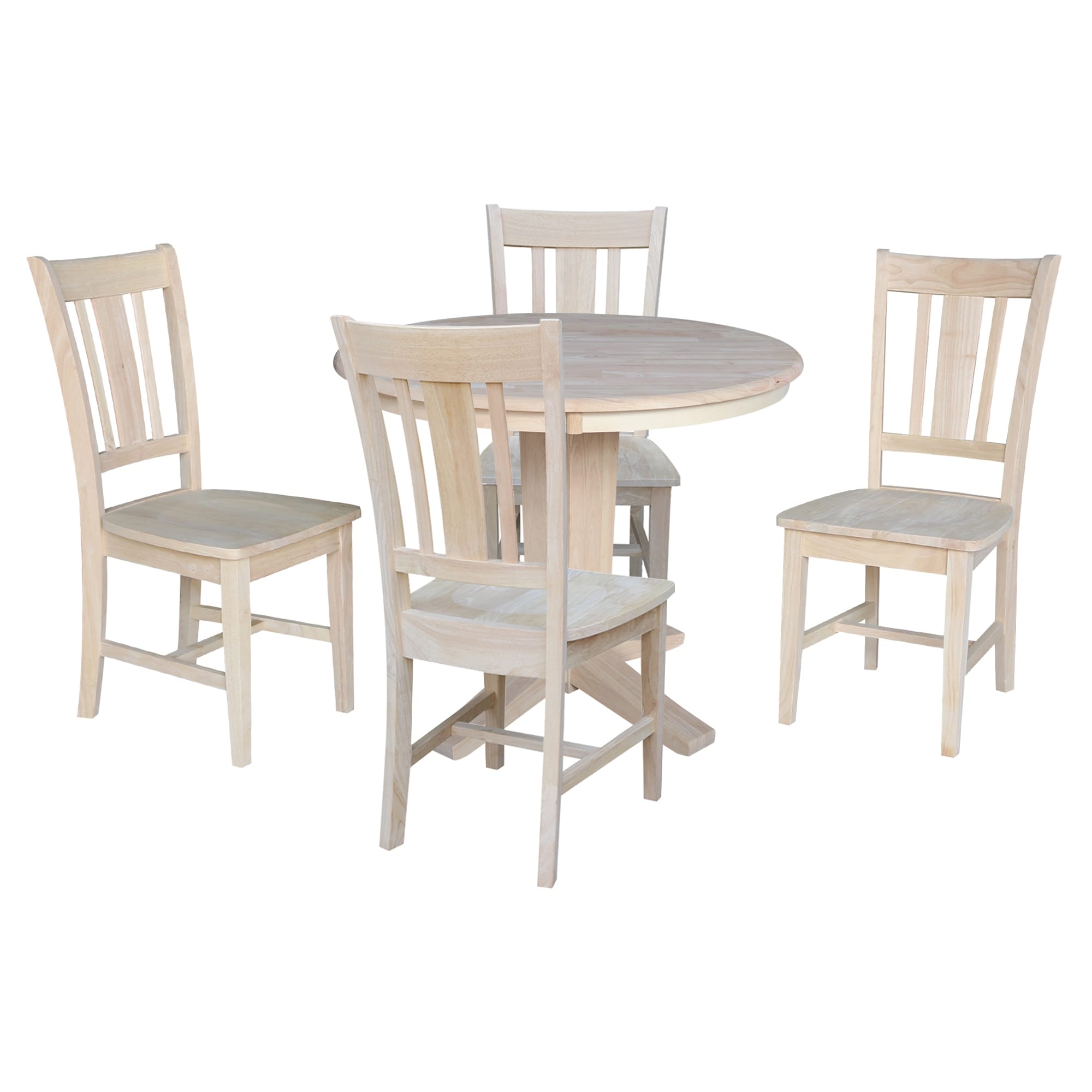 36 in Solid Wood Round Top Pedestal Dining Table with 4 Dining Chairs