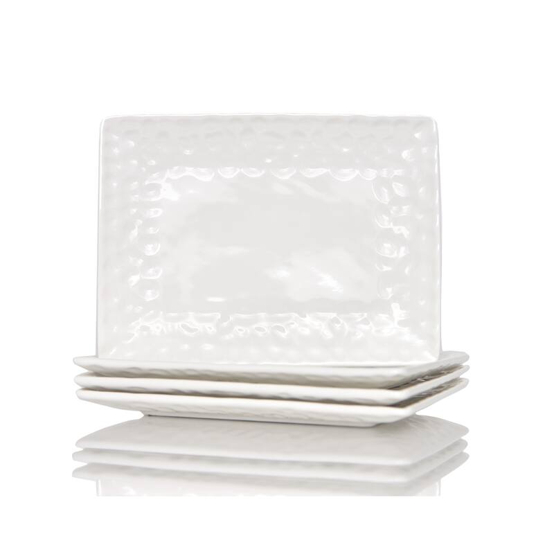 Red Vanilla Marble Rectangular Dinner Plates Set /4