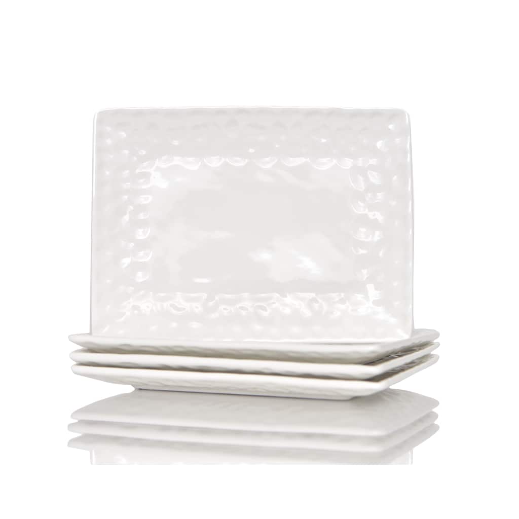 Red Vanilla Marble Rectangular Dinner Plates Set /4