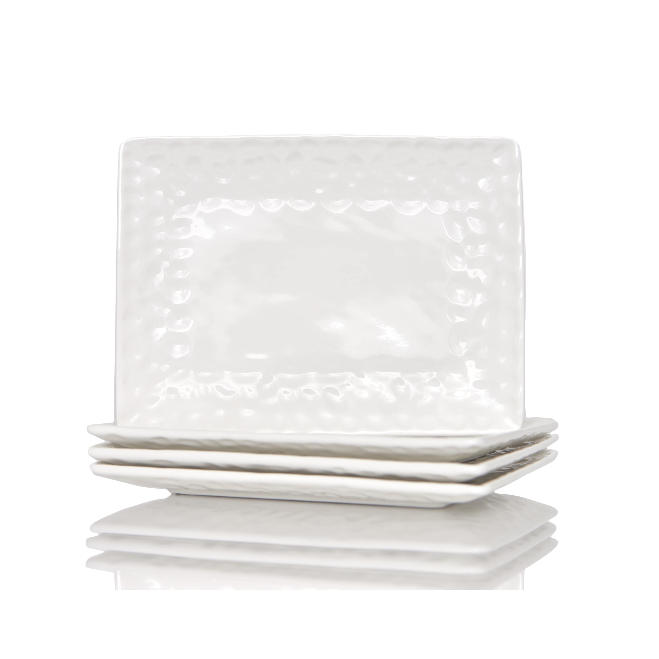Red Vanilla Marble Rectangular Dinner Plates Set /4