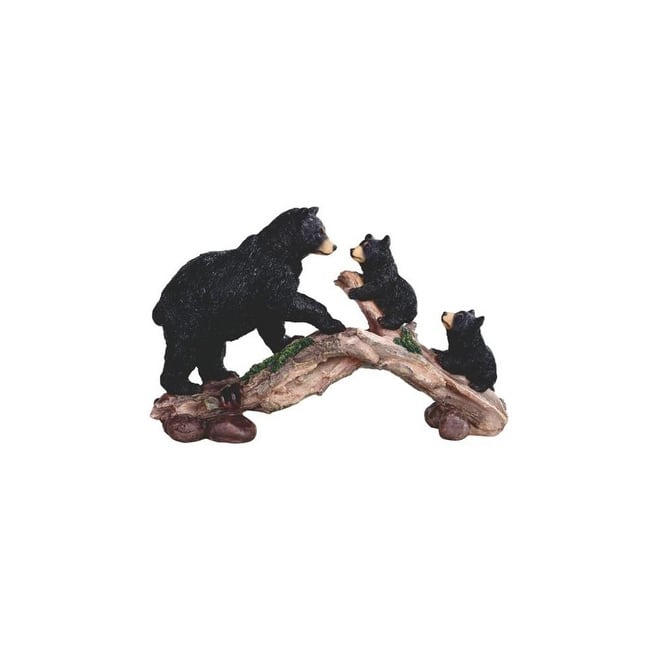 Q-Max 11.75" W Black Bear and Cubs Meeting on the bridge Statue