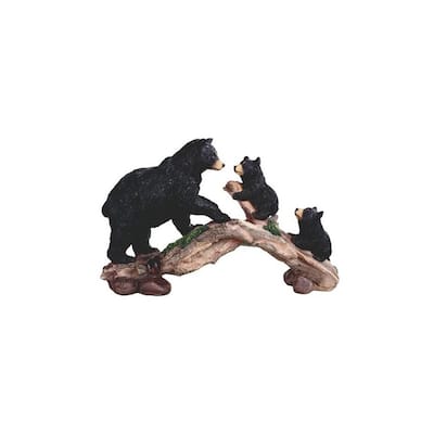 Q-Max 11.75" W Black Bear and Cubs Meeting on the bridge Statue