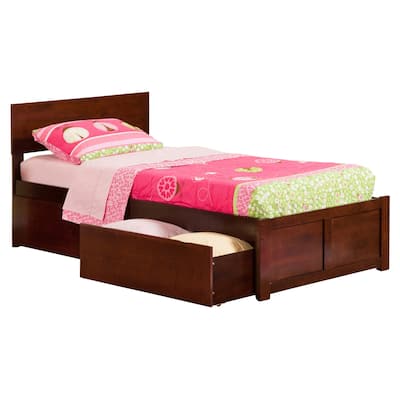 Asian Platform Bed with Storage Drawers - Modern Style Bed Frame & Flat Panel Footboard