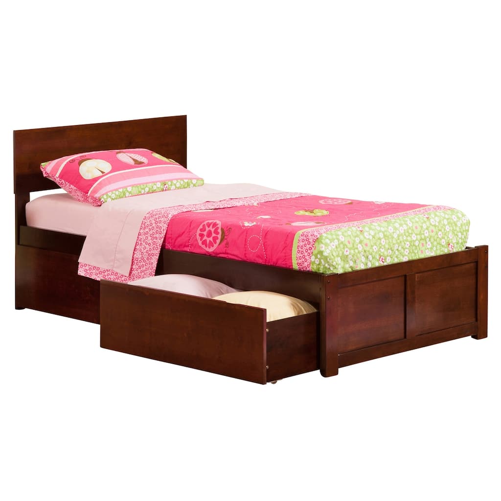 Asian Platform Bed with Storage Drawers - Modern Style Bed Frame & Flat Panel Footboard