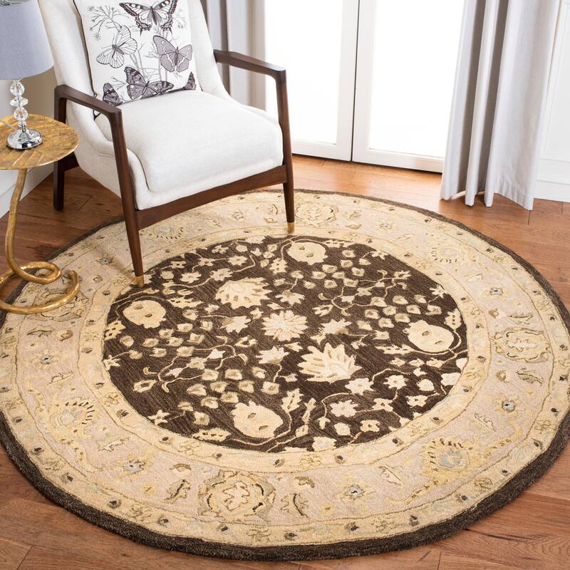 SAFAVIEH Handmade Anatolia Ferdinanda Traditional Oriental Hand-spun Wool Rug - 6' Round - Chocolate/Ivory