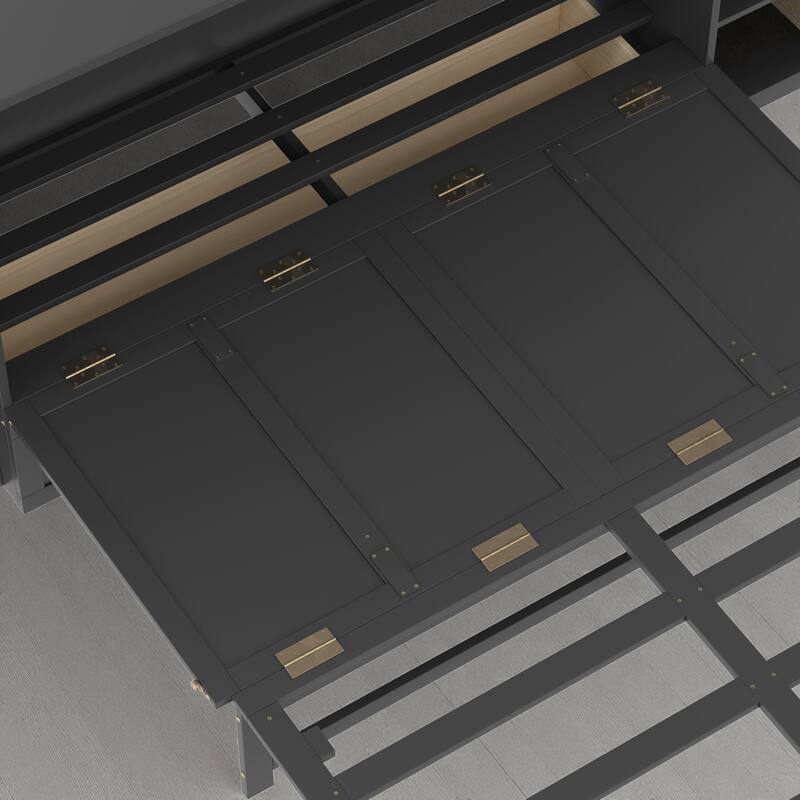 Full/Queen Size Murphy Bed with Storage Drawers and Shelves, Space-Saving Foldable Wall Bed for Guest Room