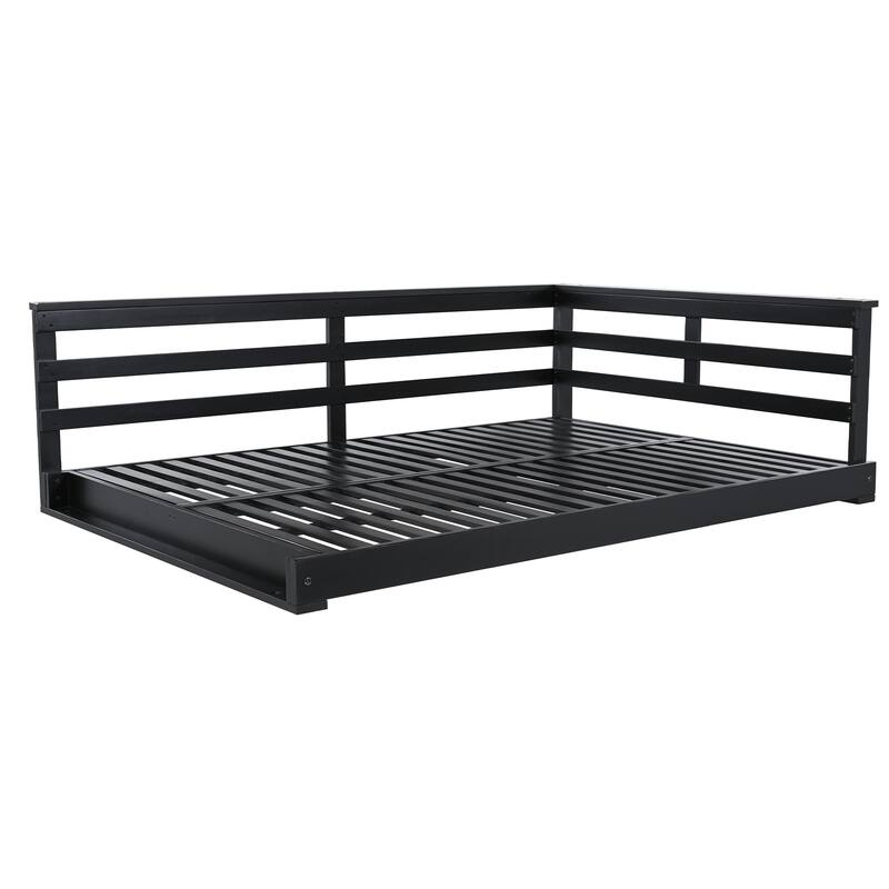 Acacia Wood Porch Swing Bed for Outdoor with Hemp Ropes - Full Size Hanging Bed, 350lbs Capacity, Open-Side Minimalist Design