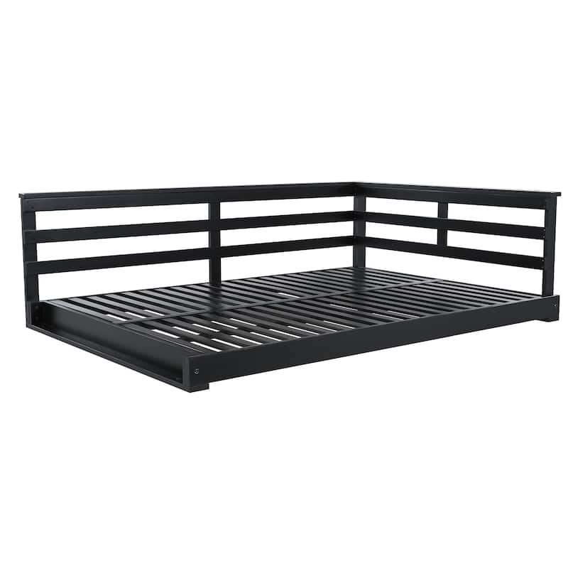 Roomfitters Outdoor Full Size Hanging Porch Swing Bed, Acacia Wood Frame with Hemp Ropes for Patio, Backyard, Garden