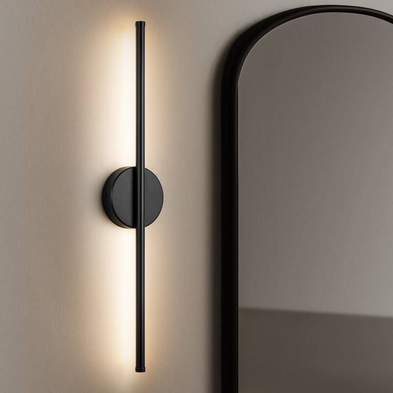 1-Light 23.6 in. Modern Linear Dimmable Integrated LED Bathroom Vanity Light Wall Sconce - Round Plate - Black