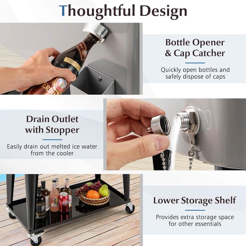 Costway 80-Quart Rolling Patio Cooler on Wheels with Side Handles