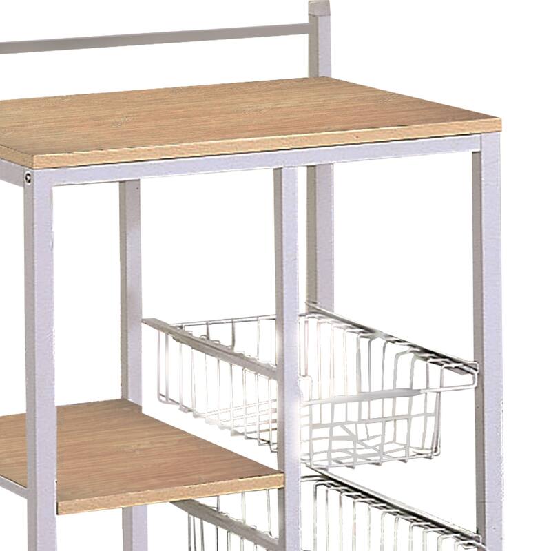Kitchen Cart with 3 Shelves & 2 Storage Compartments, Brown And White